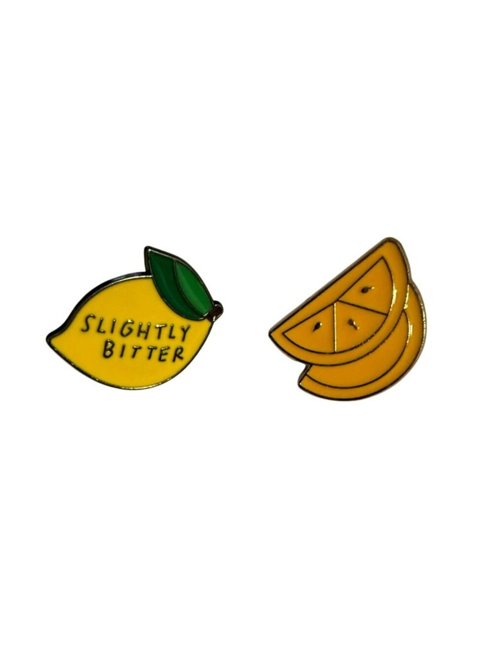 Slightly Bitter Lemon & Orange Slice Enamel Pin Set - Fun Citrus-Themed Accessor